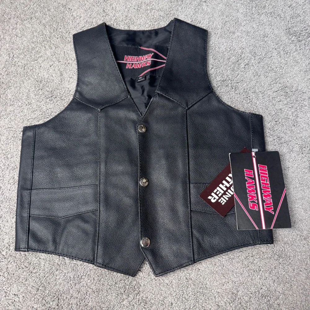 New Highway Hawks Youth Medium Leather Vest Riding Motorcycle